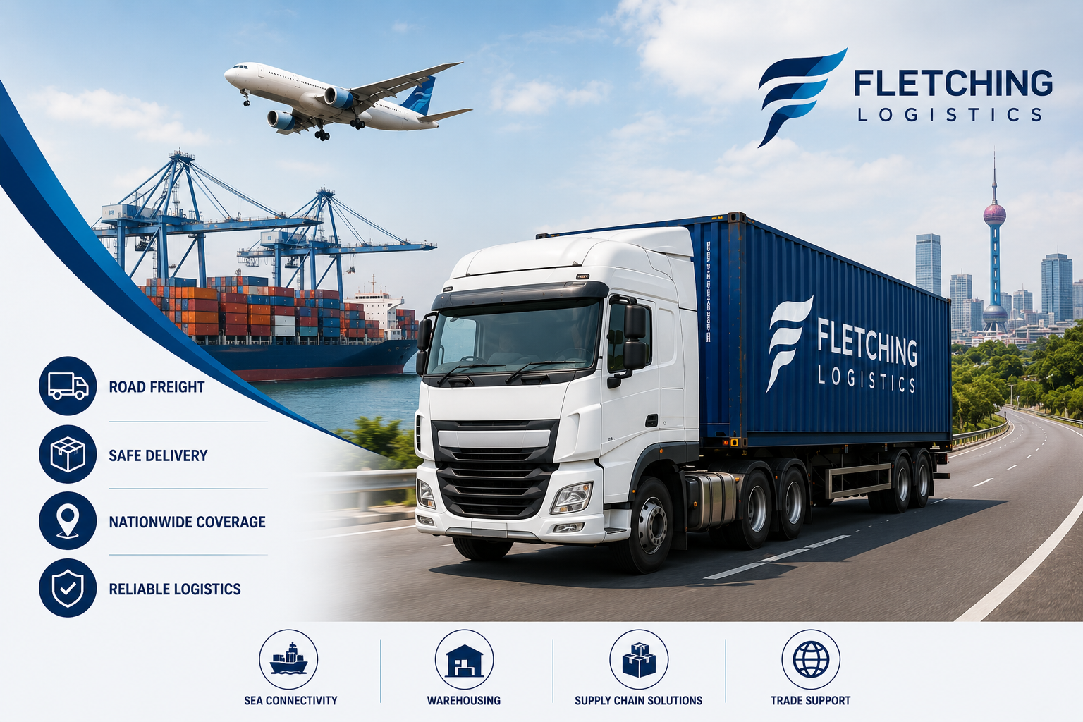 Road freight forwarding truck transporting cargo containers in Sri Lanka for logistics and trade operations by Fletching Logistics.